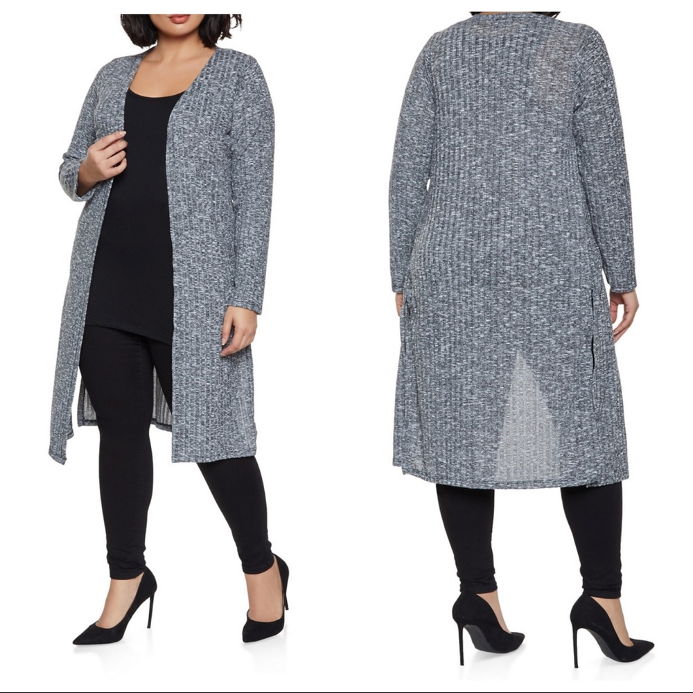 NEW•2X•Creme De La Creme Ciara Charcoal Longline Duster Sweater